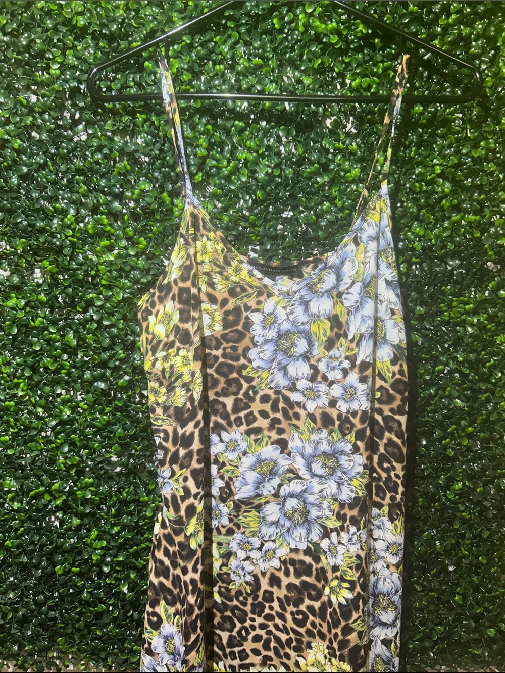 White House Black Market Brown Leopard Floral Spaghetti Strap Dress